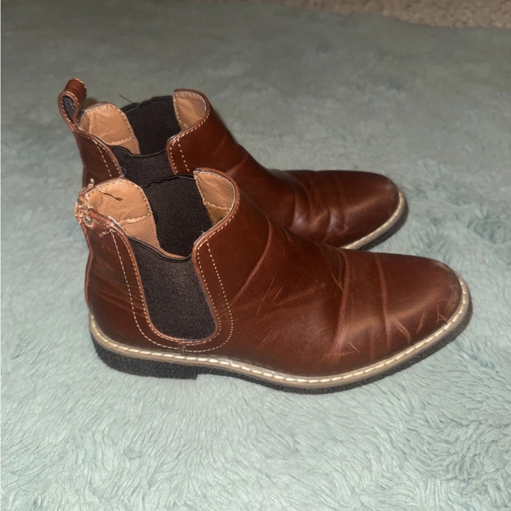 Deer Stags Boot Boys 1 M Zane Chelsea Ankle Booties Brown Leather Almond Toe